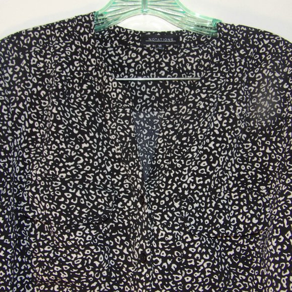 Notations Printed Button Down Shirt Roll Tabs Sz M - Picture 1 of 6